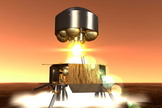 Artist's view of the Mars Sample Return (MSR) ascent module lifting off from Mars' surface with the Martian soil samples.