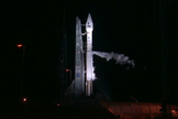 A United Launch Alliance Atlas 5 rocket stands poised to launch NASA's Radiation Belt Storm Probes mission into orbit early on Aug. 25, 2012, from Cape Canaveral Air Force Station in Florida in this still from a NASA video. The launch was delayed due to stormy weather.