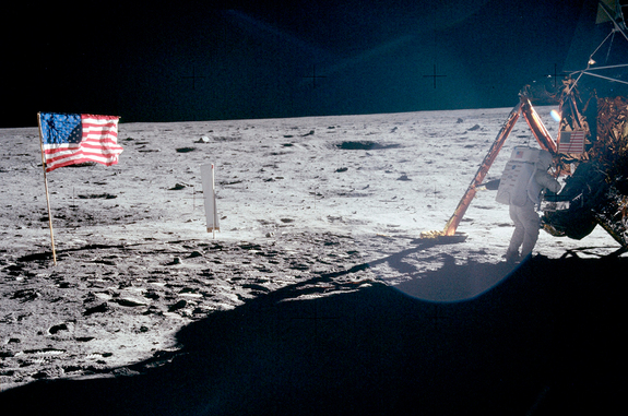 The only full-body photograph of Neil Armstrong on the moon shows him working at the Apollo 11 lunar module "Eagle" on July 20, 1969. The first man to set foot on the lunar surface was inadvertently captured on film by Buzz Aldrin, who was tasked with taking a series of panoramic photos.