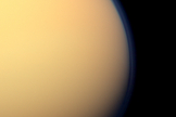 The south polar vortex of Saturn's moon Titan stands out in this natural-color view from NASA's Cassini spacecraft, snapped on July 25, 2012.