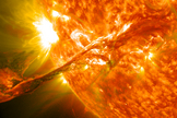 This image shows a close-up of the huge solar prominence of Aug. 31, 2012, is clear in this full-disk image of the sun by NASA's Solar Dynamics Observatory in the 304 and 171 angstrom wavelengths.