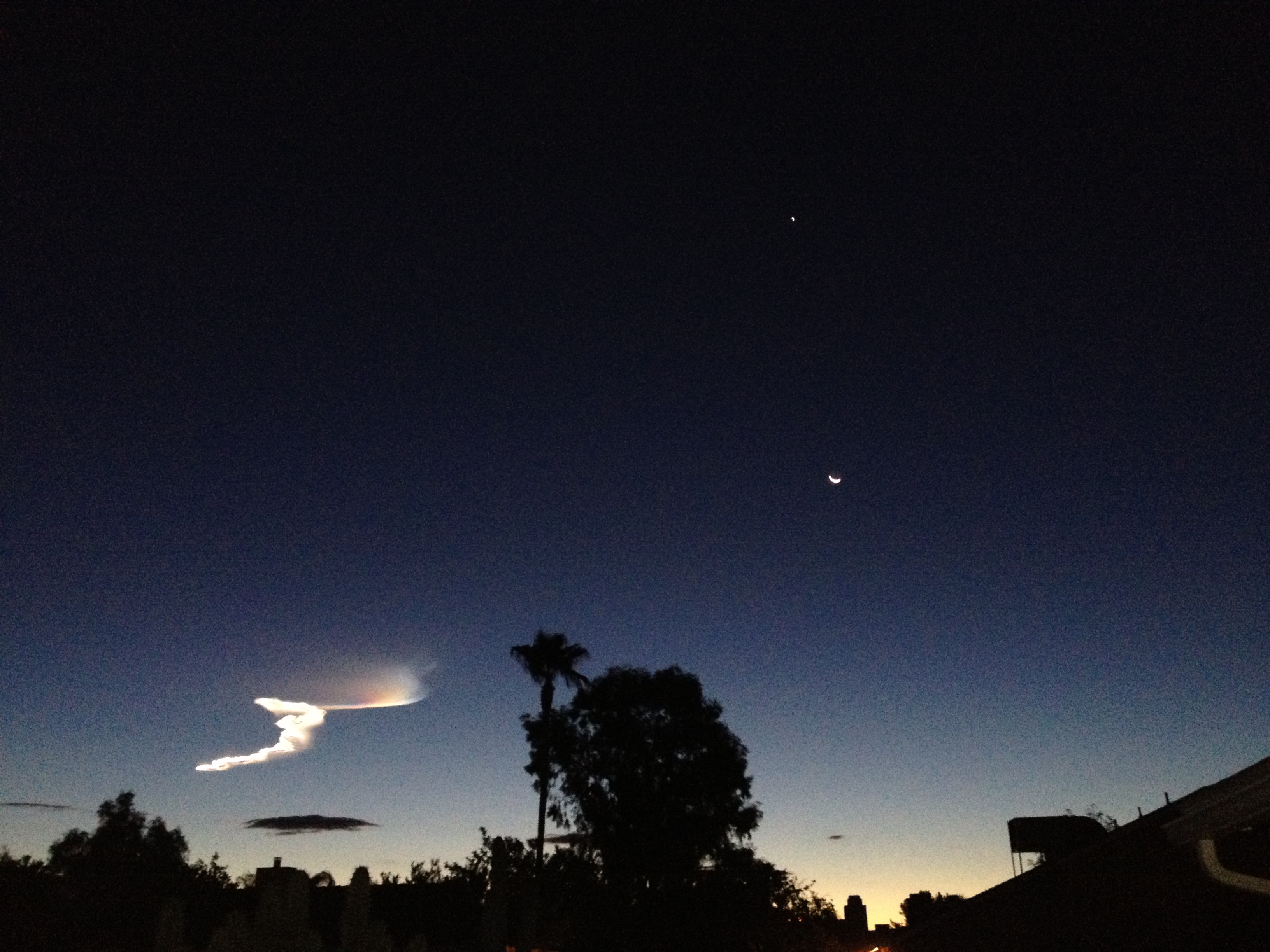 Missile Contrail with Venus and Moon