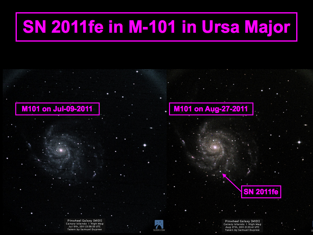 SN 2011fe in M-101 in Ursa Major by Slooh Space Telescope