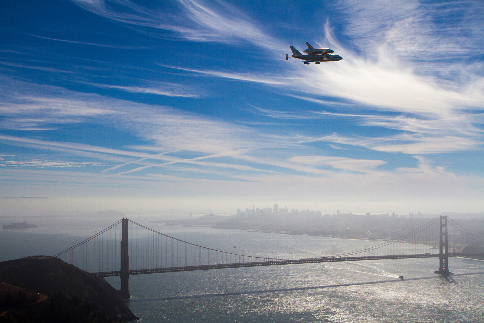 Shuttle Endeavour Soars Over Golden Gate Bridge