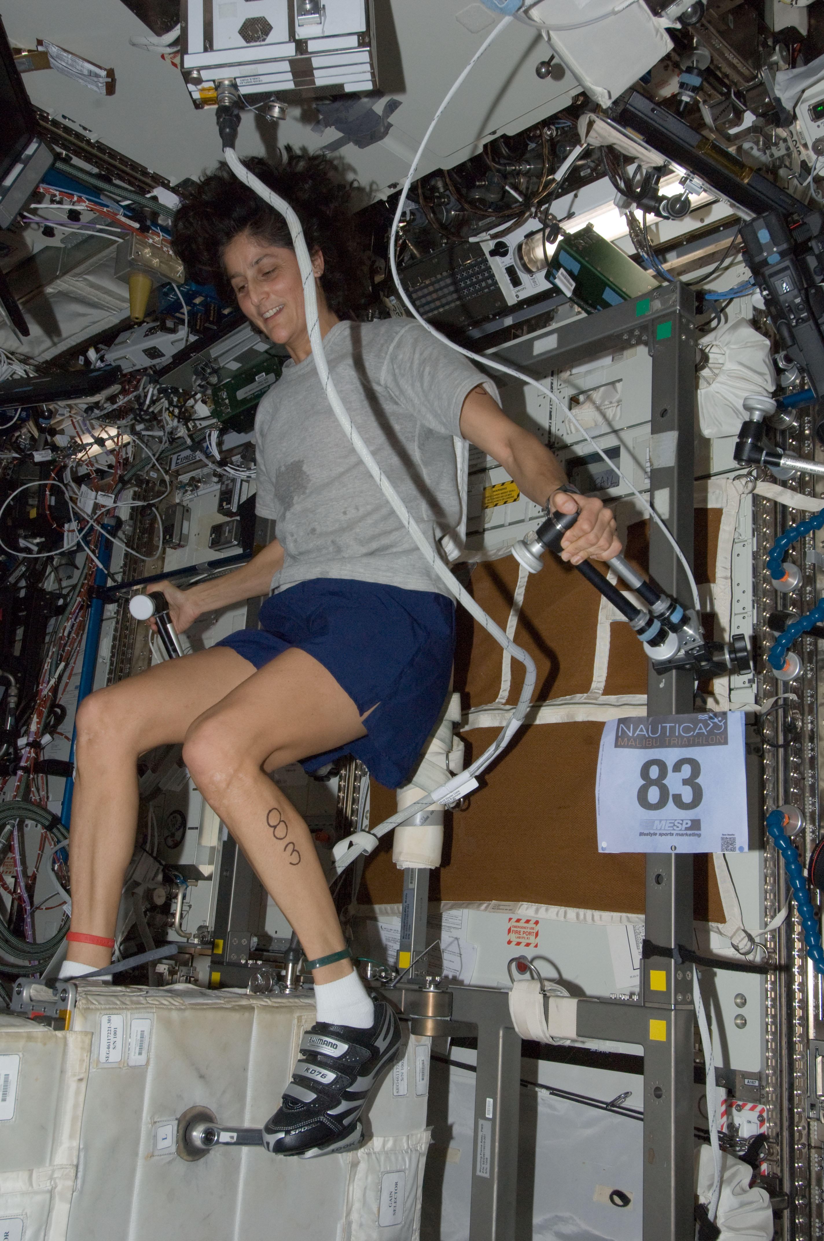 Sunita Williams Exercises on Cycle Ergometer
