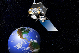 Artist's conception of the GOES-13 satellite in Earth orbit.