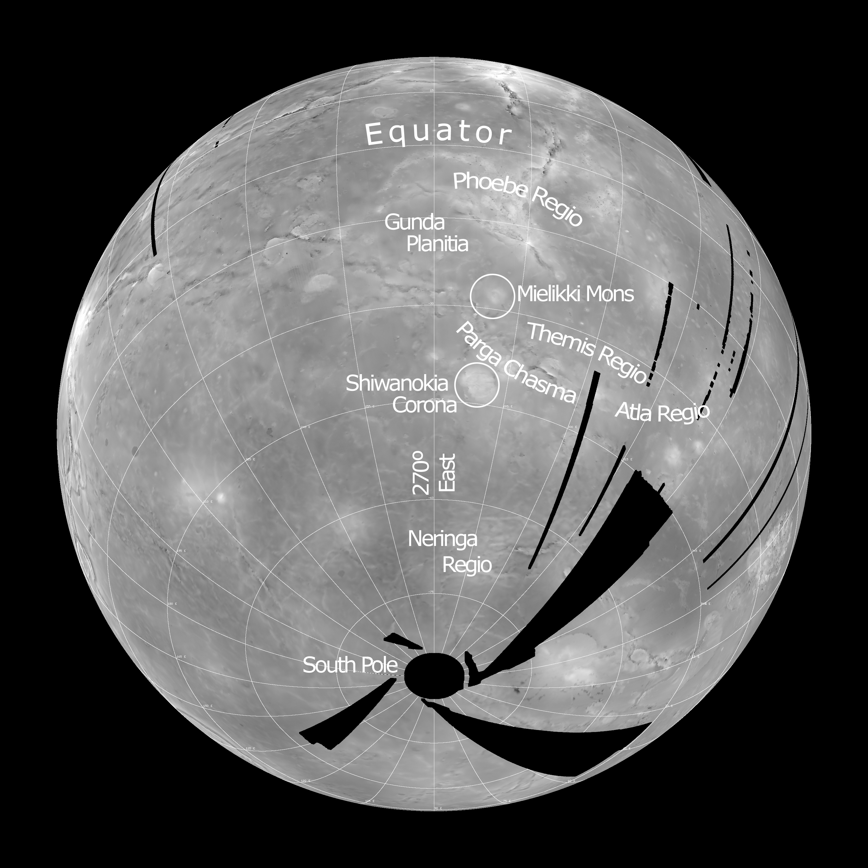 Surface Areas Mapped by VIRTIS