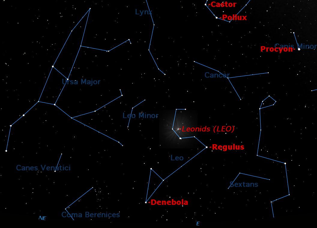 November 2012 Leonid Meteor Shower Sky Map