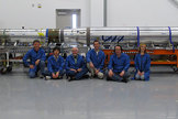 The FOXSI solar telescope team sits in front of the integrated payload before it gets ready for launch (from left to right: Paul Turin, Shinya Saito, Stephen McBride, Steven Christe, Säm Krucker, Lindsay Glesener). The rocket launched on Nov. 2, 2012.