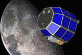 An artist's illustration of NASA's Lunar Atmosphere and Dust Environment Explorer mission (LADEE).