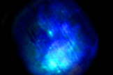 The supernova remnant W44 is shown by XMM-Newton at high (light blue) and low (dark blue) energy X-ray emission in this ESA image. Pulsar PSR B1853+01 appears as the bright light blue point at the top left. The striping is a result of the image processing.