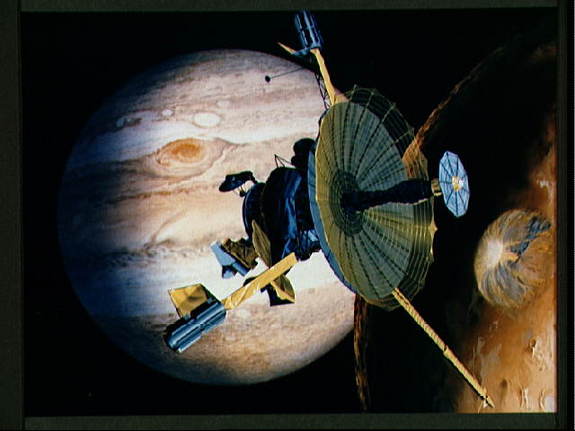 An artist;s conception of the Galileo spacecraft, which was launched in 1989 for a mission to Jupiter.