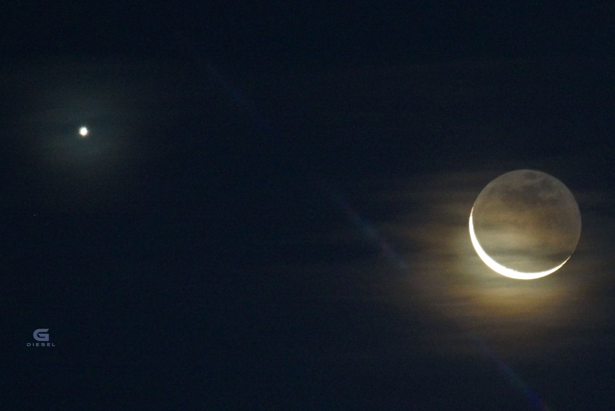 Geminid Meteor, Moon and Venus