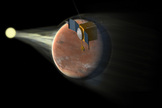 Maven is shown studying how Mars loses its atmosphere to space in this artist's illustration.