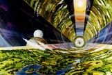 An artist's depiction of a vast cylindrical space colony ship containing more than a million people on a voyage to the stars. Artist Rick Guidice created this vision for NASA in the 1970s.