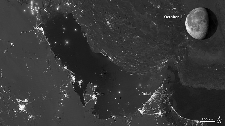 Moon Phases Over the Persian Gulf - Oct. 5