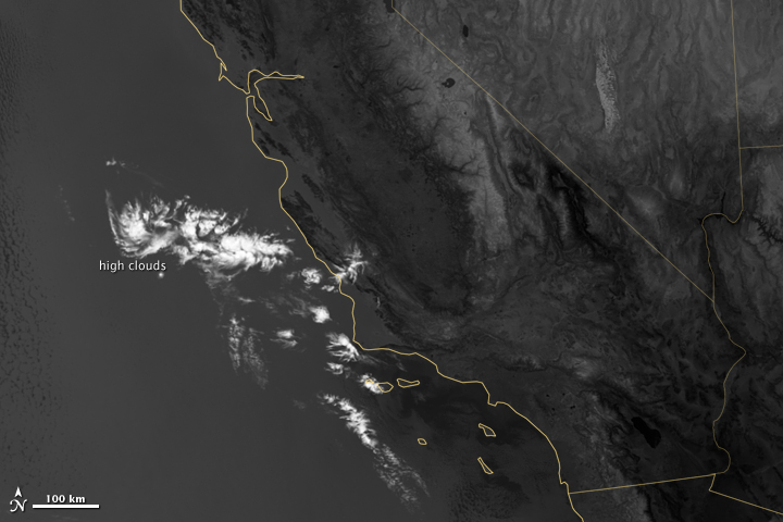Marine Layer Clouds off the California Coast in Thermal Imaging