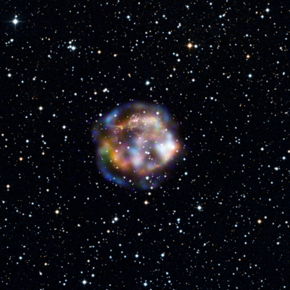 This new view of the historical supernova remnant Cassiopeia A, located 11,000 light-years away, was taken by NASA's Nuclear Spectroscopic Telescope Array, or NuSTAR. Image released Jan. 7, 2013.