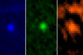 ESA’s Herschel Space Observatory captured asteroid Apophis in its field of view during the approach to Earth on January, 5-6, 2013. This image shows the asteroid in Herschel’s three PACS wavelengths: 70, 100 and 160 microns.