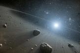 This artist's concept illustrates an asteroid belt around the bright star Vega.