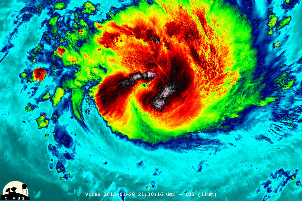 Cyclone's 'Overshooting Cloud Tops' Seen from Above