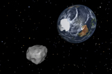 This NASA diagram depicts the passage of asteroid 2012 DA14 through the Earth-moon system on Feb. 15, 2013.