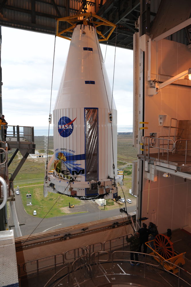 Landsat Data Continuity Mission LDCM Spacecraft Lifted to the Top