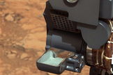 This image from NASA's Curiosity rover shows the first sample of powdered rock extracted by the rover's drill. The image was obtained by Curiosity's Mast Camera on Feb. 20, or Sol 193, Curiosity's 193rd Martian day of operations.