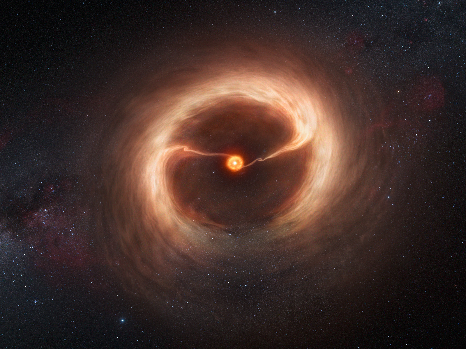 Artist’s Impression of Disc and Gas Streams Around HD 142527 Space Wallpaper