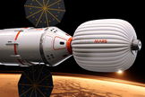 An artist's illustration of the Inspiration Mars Foundation's spacecraft for a 2021 mission to Mars by a two-person crew. The private Mars mission would be a flyby trip around the Red Planet.