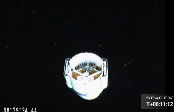 SpaceX's Dragon space capsule is seen from a camera aboard its Falcon 9 rocket after separating from the booster following its March 1, 2013 launch toward the International Space Station on the second cargo mission for NASA. The spacecraft launched from Cape Canaveral Air Force Station, Fla., at 10:10 a.m. ET.