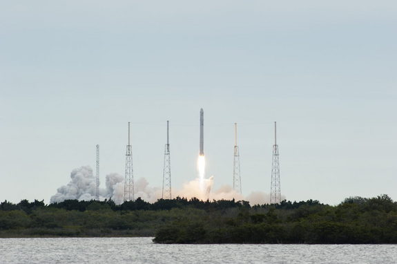 A SpaceX Falcon 9 rocket lifts off from Space Launch Complex 40 on Cape Canaveral Air Force Station in Florida at 10:10 a.m. EST, carrying a Dragon capsule filled with cargo to orbit. The SpaceX Dragon capsule is making its third trip to the International Space Station, following a demonstration flight in May 2012 and the first resupply mission in October 2012. 