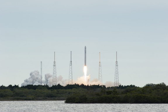 A SpaceX Falcon 9 rocket lifts off from Space Launch Complex 40 on Cape Canaveral Air Force Station in Florida at 10:10 a.m. EST, carrying a Dragon capsule filled with cargo to orbit. The SpaceX Dragon capsule is making its third trip to the International Space Station, following a demonstration flight in May 2012 and the first resupply mission in October 2012.