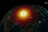 China's FENGYUN 1C polar-orbiting weather satellite was destroyed during the test of a Chinese anti-satellite weapon in 2007. Analytical Graphics created an animation from which this still was taken using data tracks of the debris in June 2007.