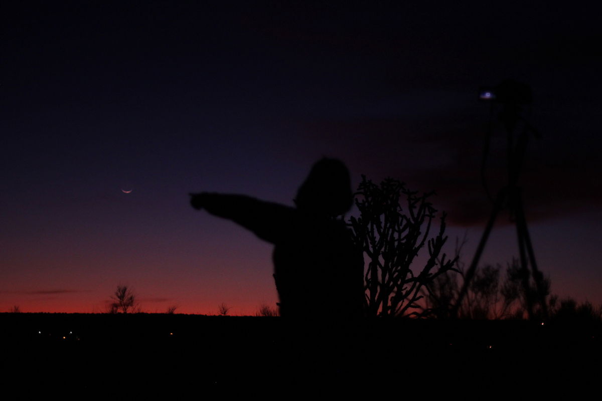 Crescent Moon With Aurora (Child) in New Mexico