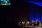 Canadian astronaut Chris Hadfield (top left) and NASA astronauts Cady Coleman and Dan Burbank (in blue flight jackets) perform with the traditional Irish band The Chieftains on Feb. 15, 2013, at Jones Hall in Houston during the bands 50th anniversary tour. Hadfield prerecorded his portion on the International Space Station.