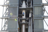 A United Launch Alliance Atlas V 4-meter diameter payload fairing, with the Air Force's SBIRS GEO-2 satellite inside, is transported and mated to the Atlas 5 rocket in the Vertical Integration Facility (VIF) at Space Launch Complex-41 at Cape Canaveral Air Force Station, Fla. Liftoff is set for March 19, 2013.