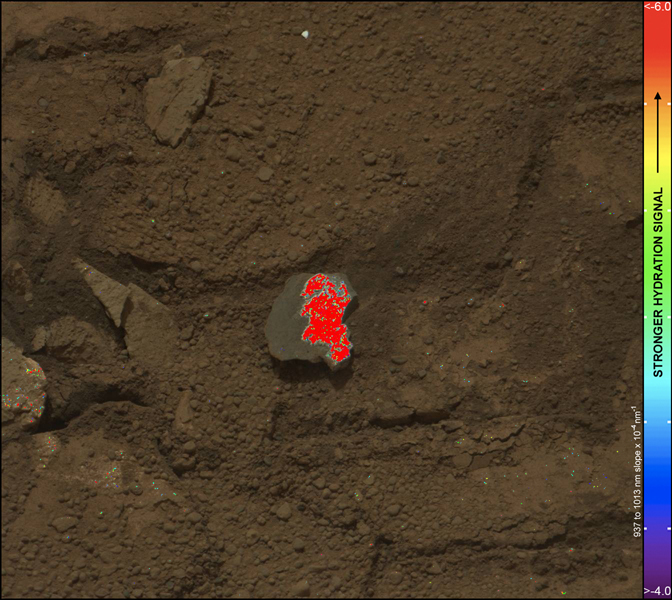 Hydration Map, Based on Mastcam Spectra, for broken rock 'Tintina'