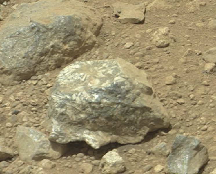 Bluish-Black Rock with White 'Crystals' on Mars