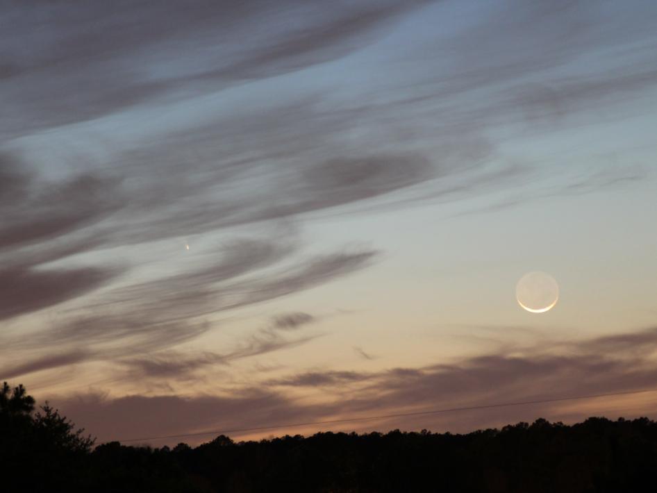 Comet Pan-STARRS and Moon Over Marshall Space Flight Center, Ala.