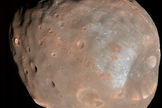NASA's Mars Reconnaissance Orbiter took this image of the larger of Mars' two moons, Phobos, from a distance of about 6,800 km (about 4,200 miles).