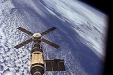 Skylab astronauts took this photograph as they approached the orbiting laboratory on the the third and final mission, known as Skylab 4, in November 1973.