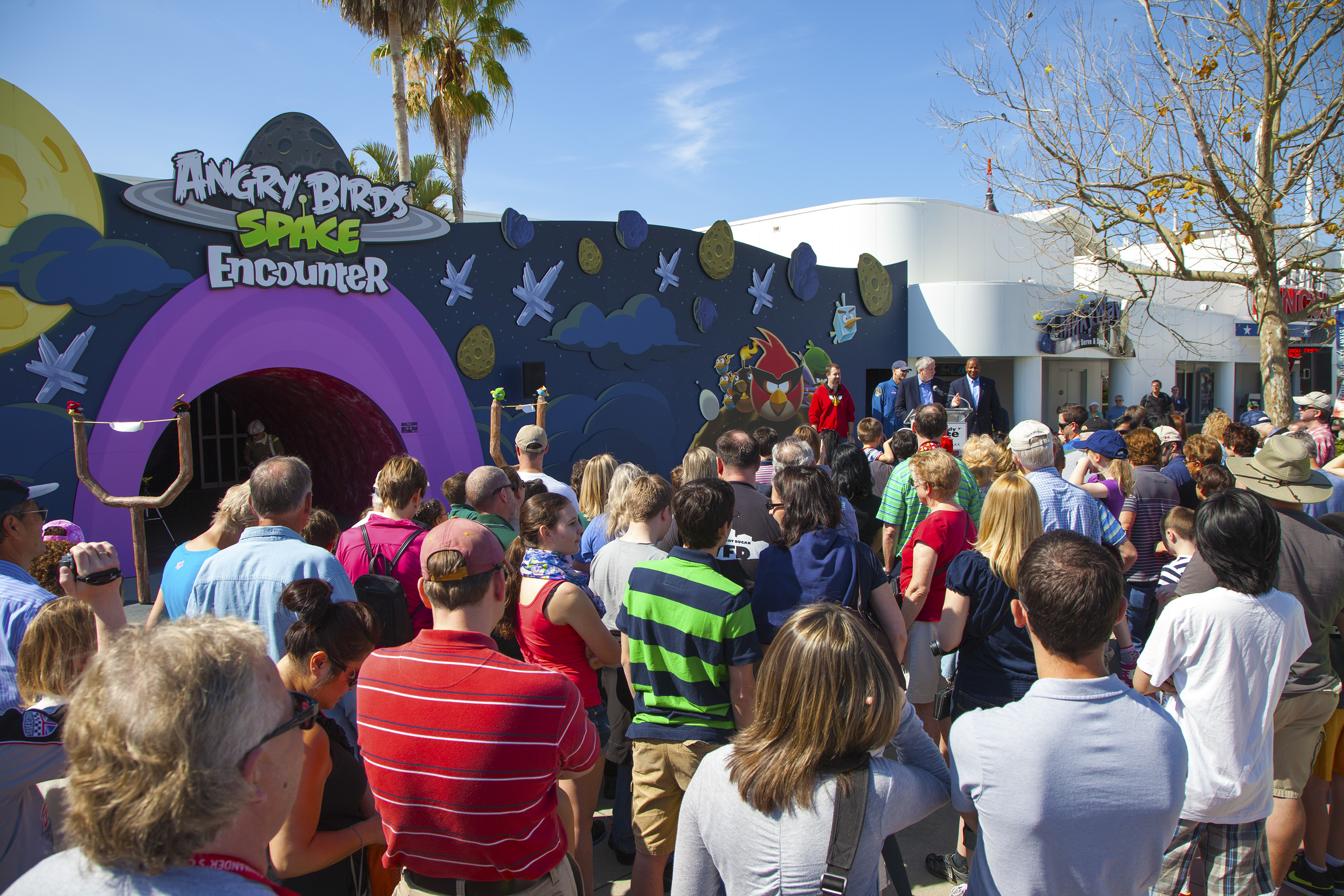 Crowds Gather at Angry Birds Space Exhibit Opening