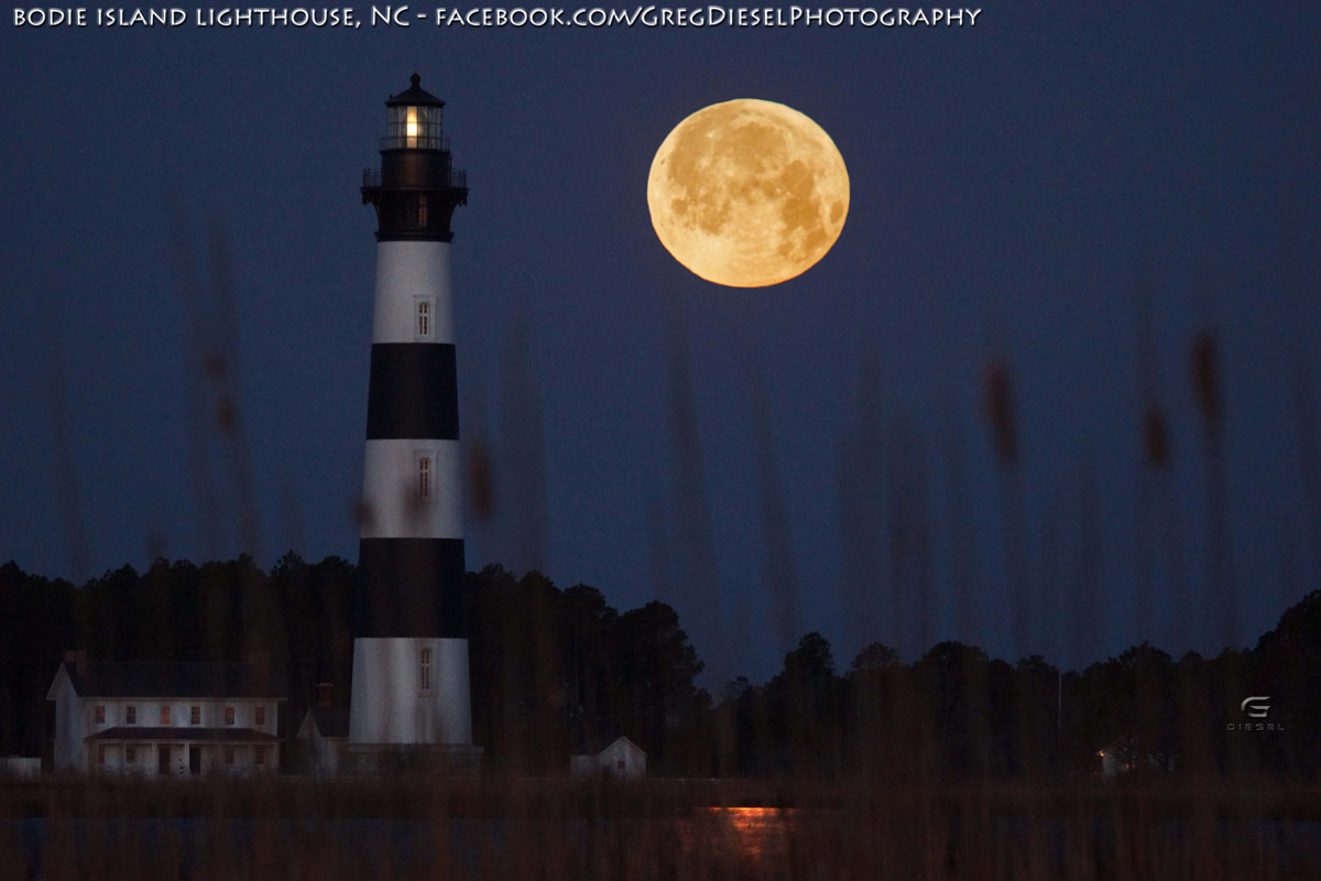 Full Moon Setting Next to Bodie Island Lighthouse