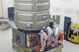 The COTS Demonstration Cygnus spacecraft completed a milestone when its Pressurized Cargo Module (PCM) was attached to the Service Module (SM), and all mechanical flight connections were attached. This image was taken April 2, 2013.