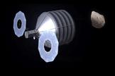 This artist's concept shows an unmanned NASA spacecraft approaching a near-Earth asteroid for capture and transport to a location near the moon.