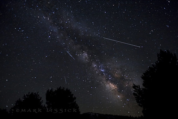 Astrophotographer Mark Lissick sent in a photo of Lyrid meteors and the Milky Way, taken on April 22, 2013, in Hope Valley, CA (near Lake Tahoe).