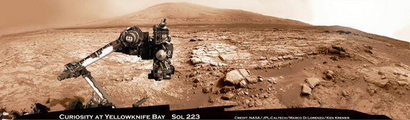 This panorama showing Curiosity at the John Klein drill site is composed of more than 20 images the rover took with its navigation cameras on March 23, 2013.