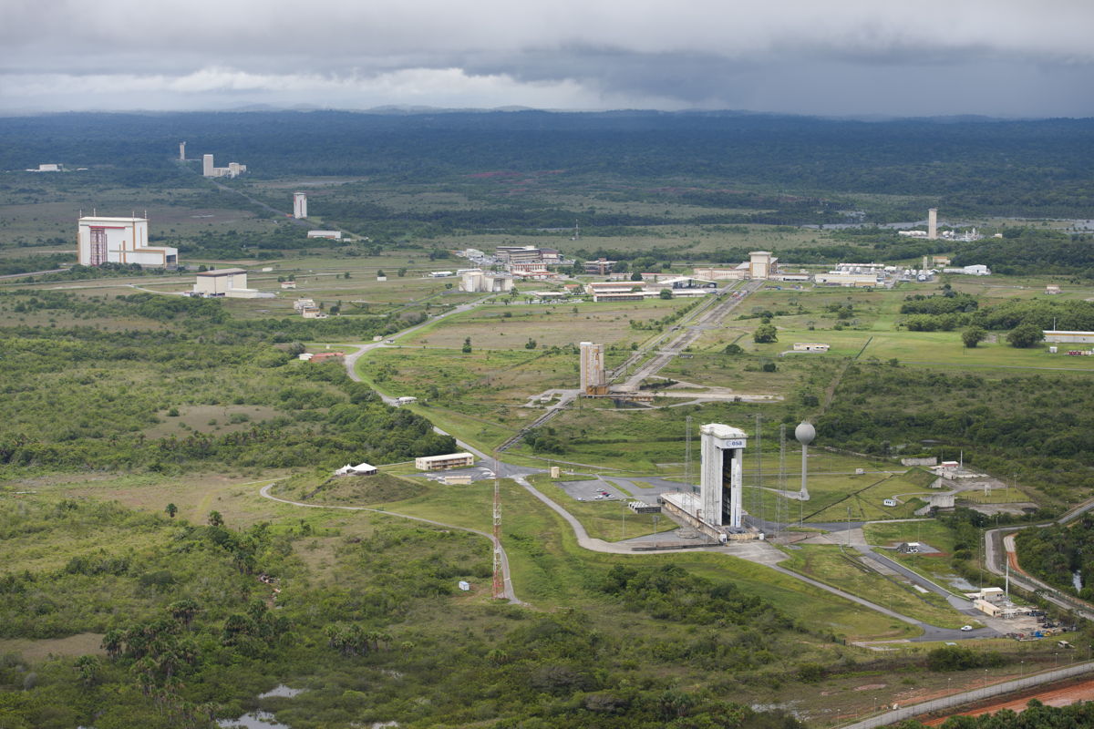 Fully Assembled Vega VV02 Rocket on Pad Wide View