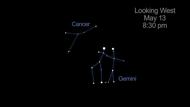 Sky Map of Cancer and Gemini Constellations on May 13, 2013